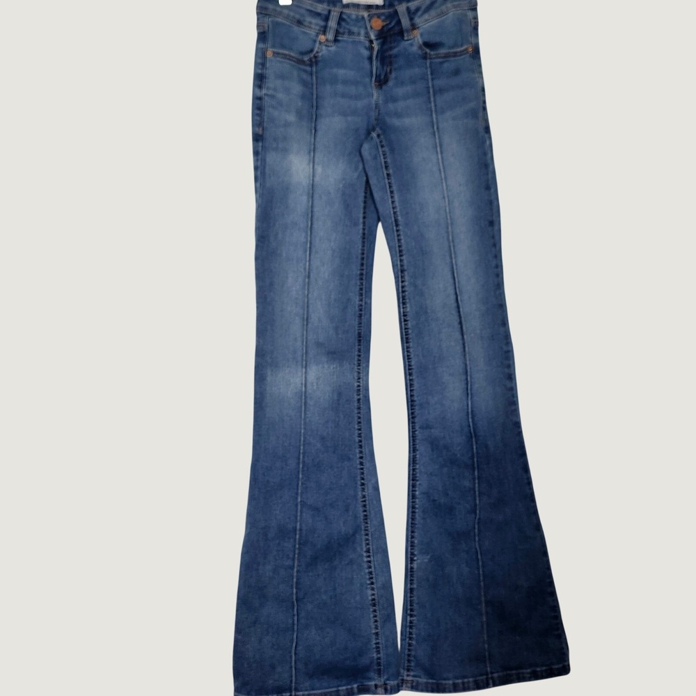 Garage Denim Extreme Low Rise Flare Jeans Blue Seam Front Size 0 24 Junior Teen